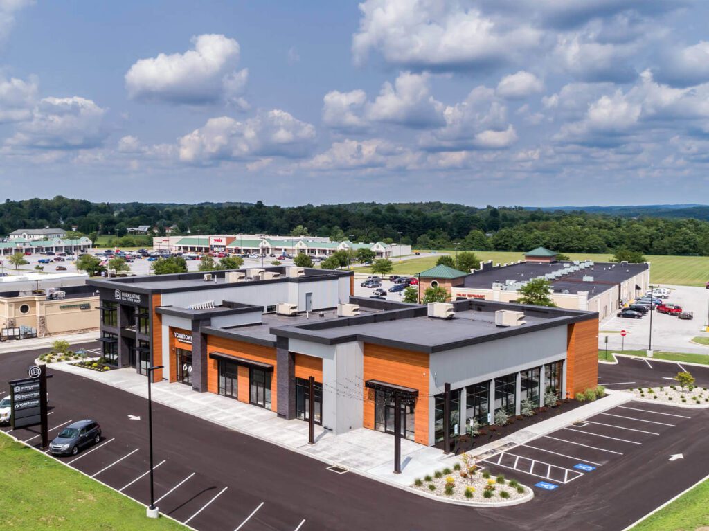 An aerial view of the Burkentine Property Management building.